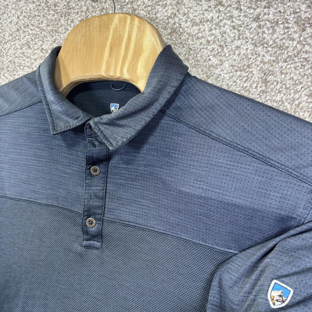 Kuhl Polo Shirt Mens XL Blue Solid Performance Stretch Lightweight Outdoor